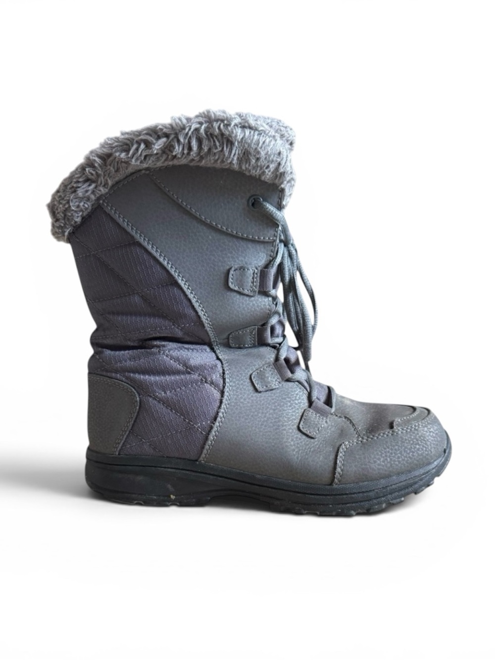 Columbia Waterproof Winter Snow Boots Faux Fur Lined Lace Up Outdoor Gray Size 7